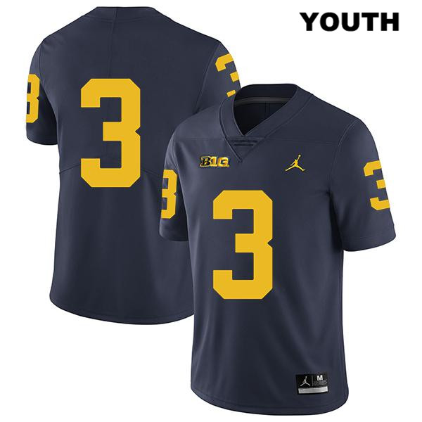 Youth NCAA Michigan Wolverines Christian Turner #3 No Name Navy Jordan Brand Authentic Stitched Legend Football College Jersey KB25V47CW
